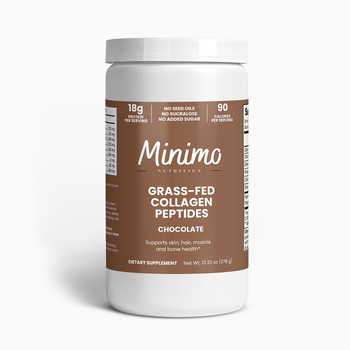 Grass-Fed Collagen Peptides Powder (Chocolate), 13.3 oz. Minimo Nutrition