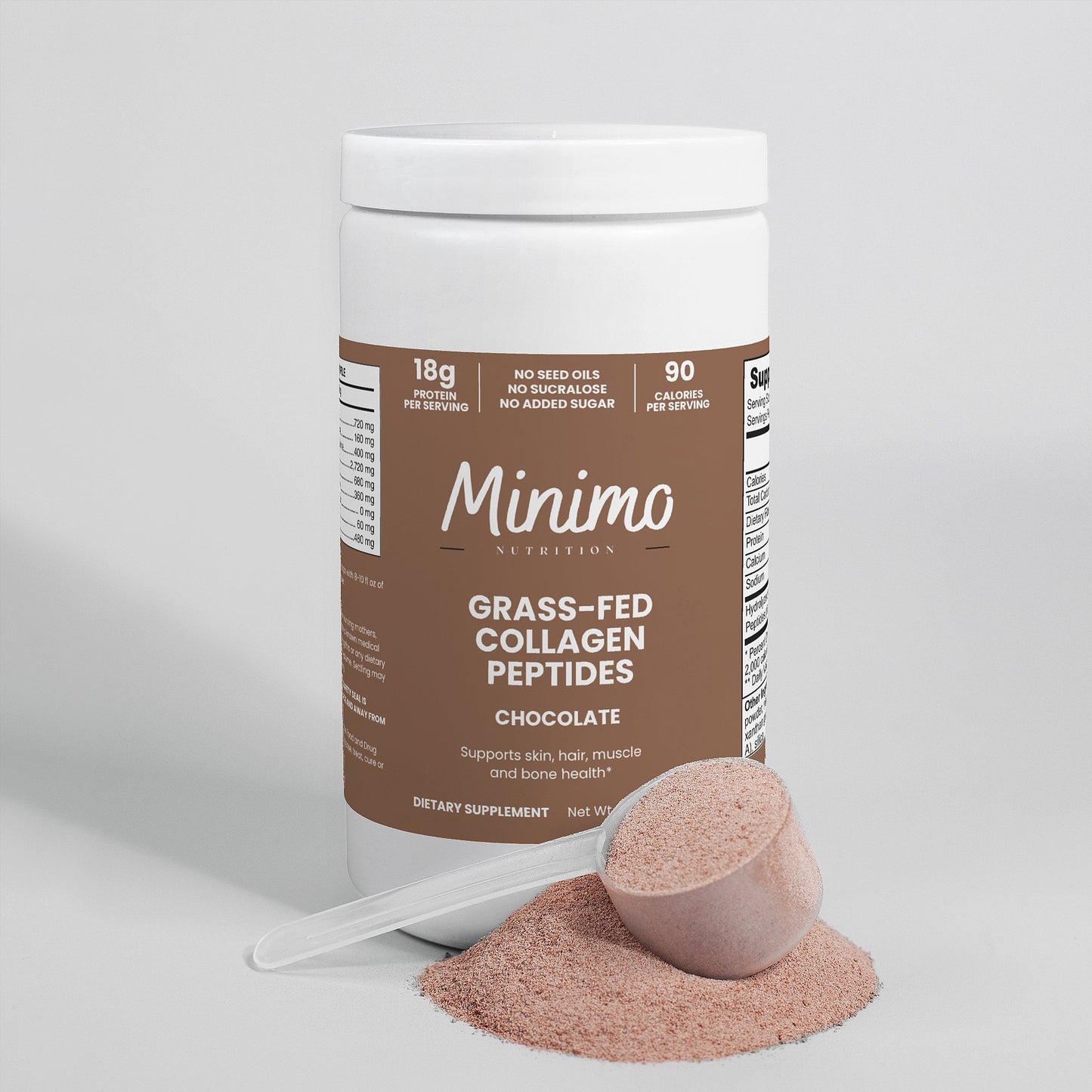 Grass-Fed Collagen Peptides Powder (Chocolate), 13.3 oz. Minimo Nutrition