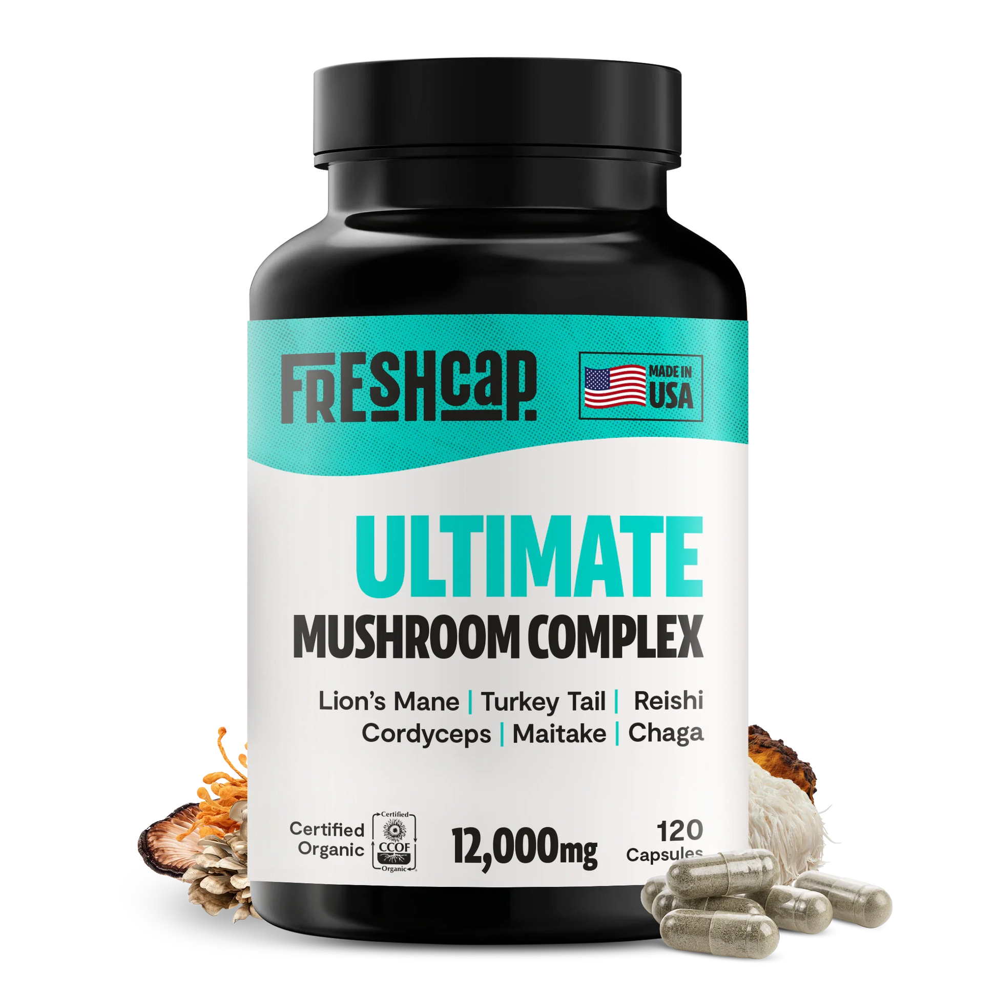 Organic Mushroom Complex Supplement Capsules FreshCap Mushrooms