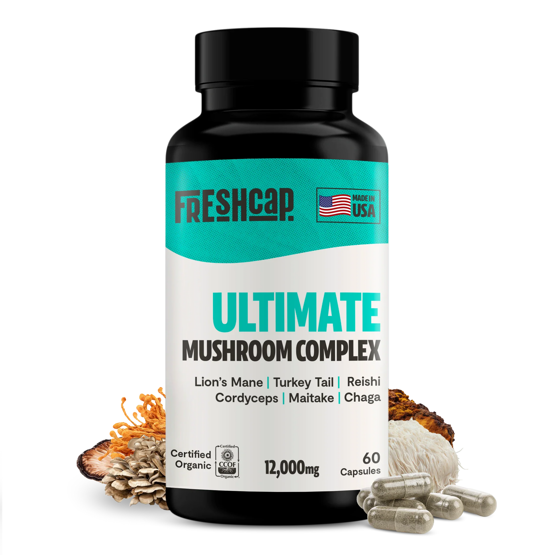 Organic Mushroom Complex Supplement Capsules FreshCap Mushrooms