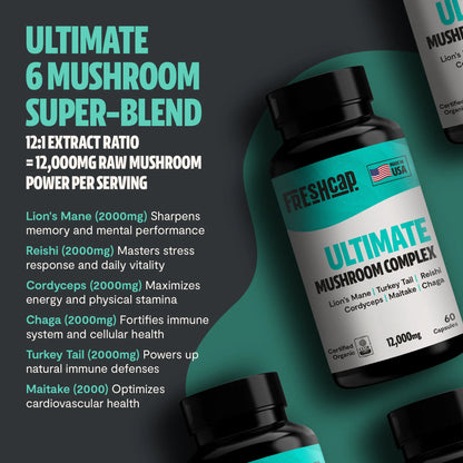 Organic Mushroom Complex Supplement Capsules FreshCap Mushrooms