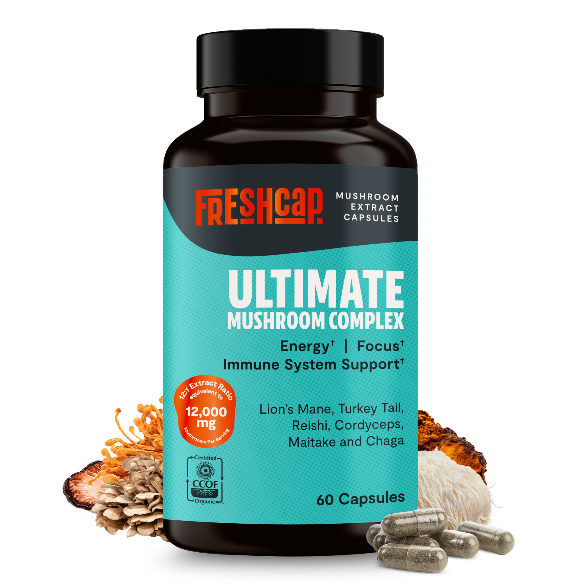 Organic Mushroom Complex Supplement Capsules FreshCap Mushrooms