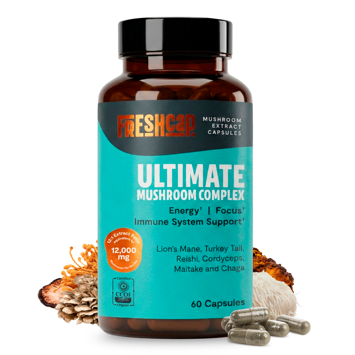 Organic Mushroom Complex Supplement Capsules FreshCap Mushrooms