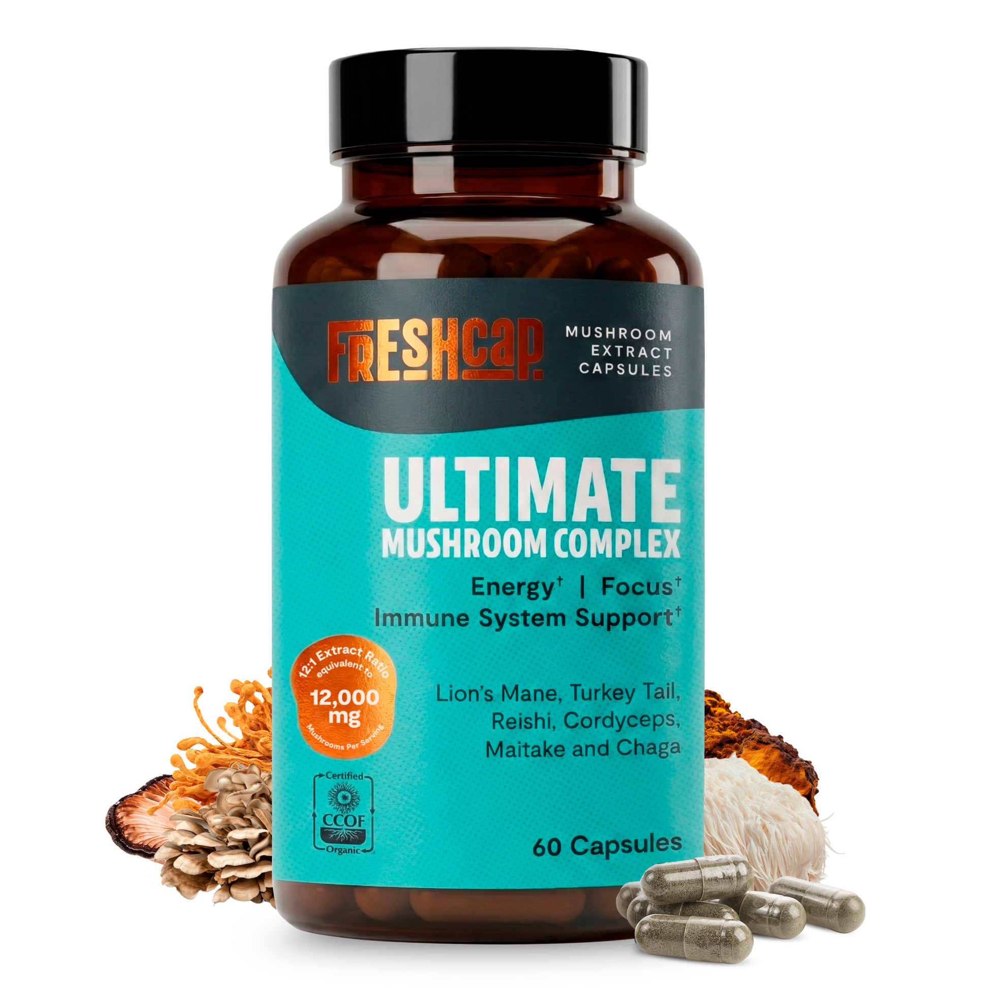 Organic Mushroom Complex Supplement Capsules FreshCap Mushrooms